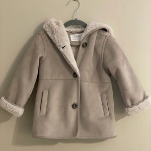 Zara Kids Suede Coat with Fur Detail